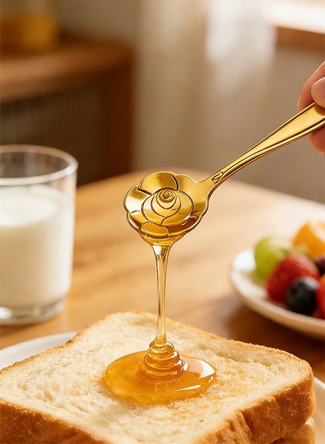 10 Pieces Stainless Steel Rose Flower Spoon Set Food Grade Tableware for Coffee Dessert Tea Ideal for Home Dining Eid Gathering Cafe Bar Party Wedding Kitchen Table Decoration,Gold - Image 3